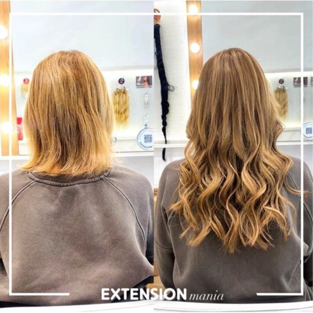 Gran plaza 2 antes y después con extensiones de pelo