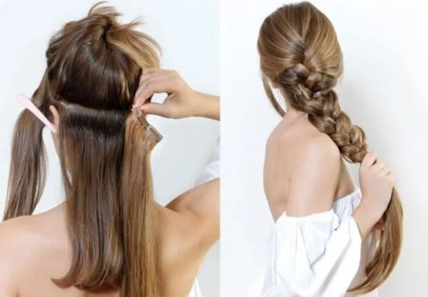 modelo con extensiones de pelo y trenza